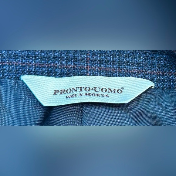 Pronto Uomo Lambswool 2-Button Windowpane Navy Plaid Sport Coat Blazer, Size 46R - Picture 10 of 13